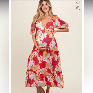 Baltic Born Red Floral Maxi Dress with Yellow & Light Blue Accents